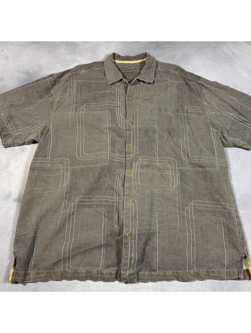 Tommy Bahama 100% Silk Geometric Camp Shirt Men’s XXL Olive Retro Resort